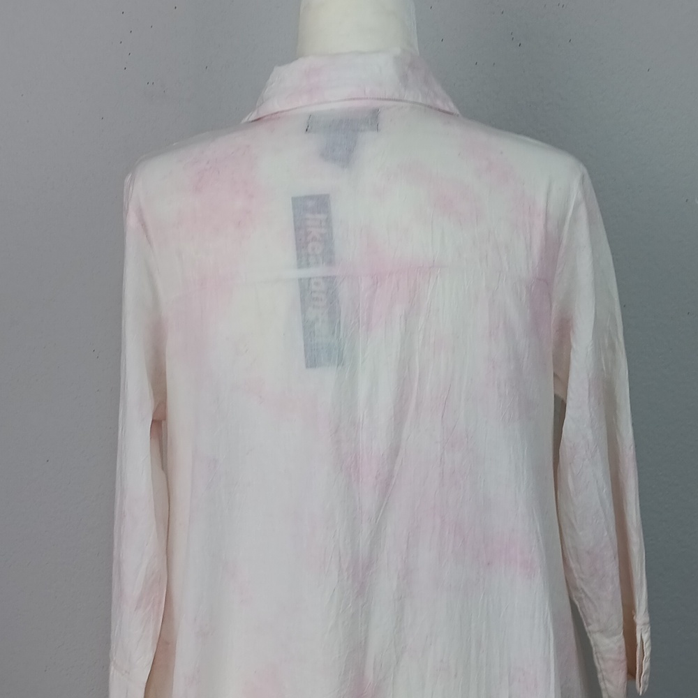 Women's Pink / White High Low Button Down Long Sleeve Flowy Top Sz L Coquette - Picture 10 of 14